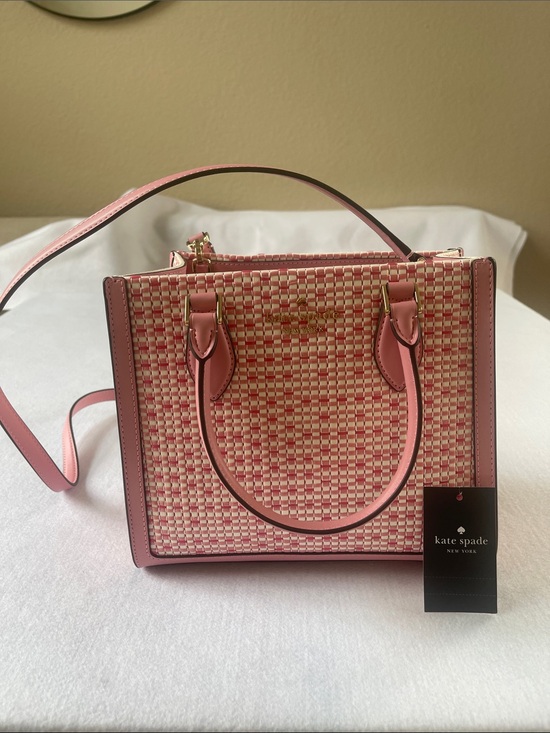 kate spade Handbags - kate spade Pink and Cream Woven Top-Handle Satchel with Crossbody Strap